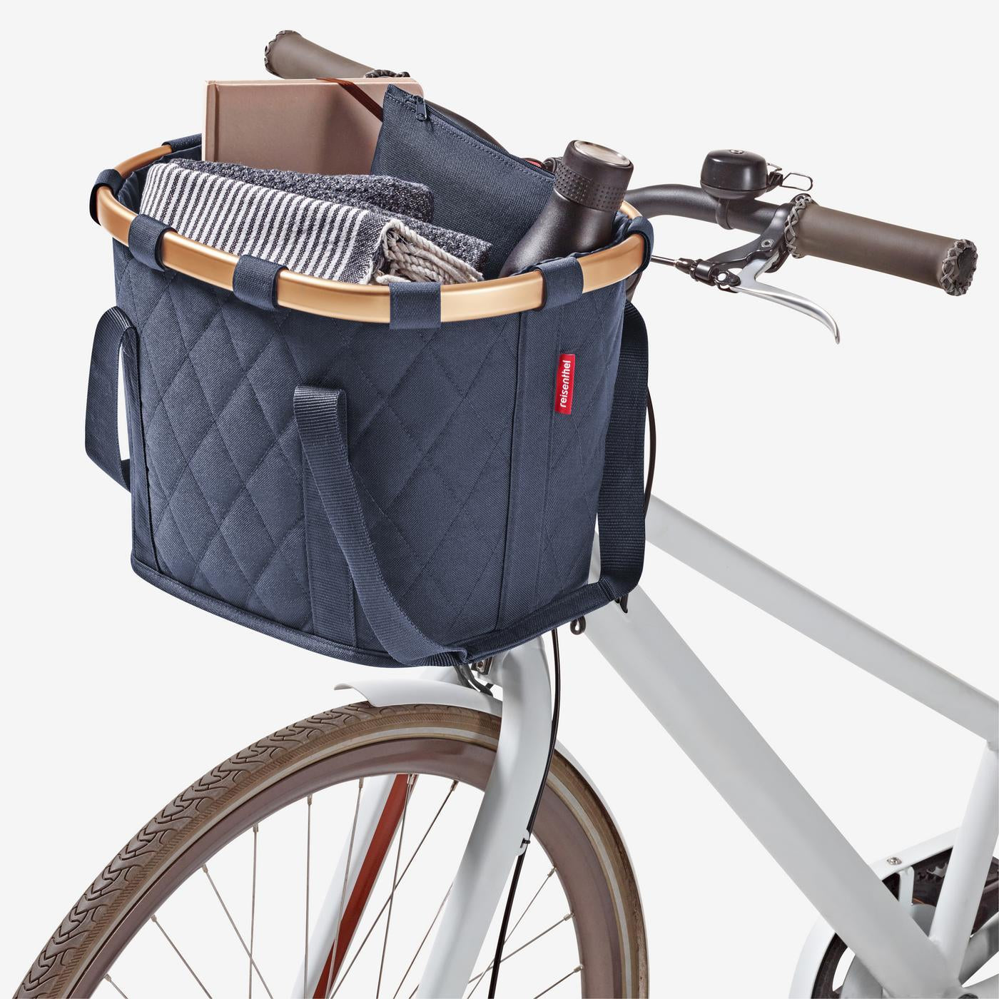 reisenthel korb fürs fahrrad bikebasket rhombus midnight gold